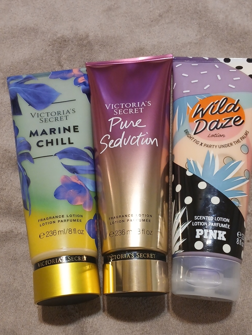 Victoria's Secret Lotion Trio - Purple, Gold & Blue Accents